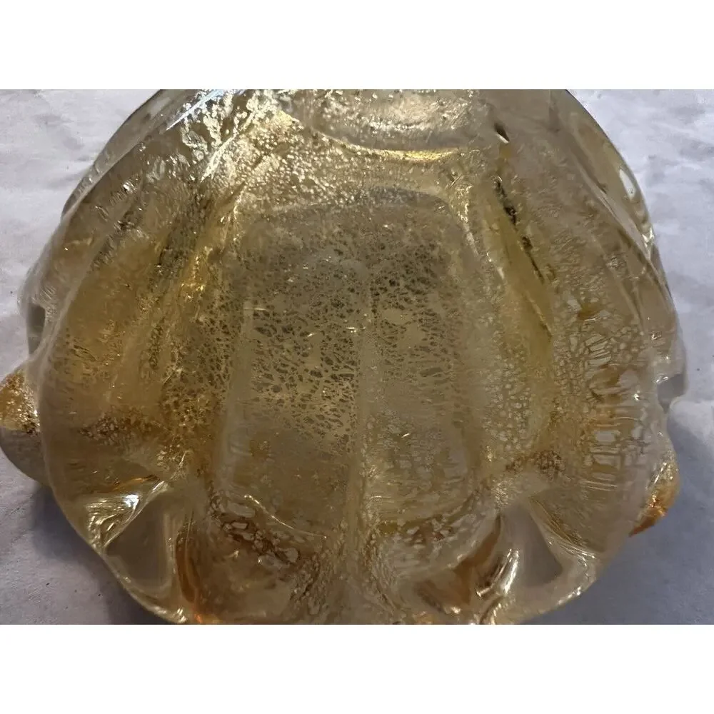 Vintage Murano Glass Aventurine Gold Flecks Ruffled Bowl Ashtray Candy Dish MCM